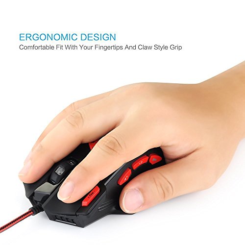 Zelotes T90 Profesional 9200 DPI Rat  n Gaming  8 botones dise  o  6 LED Color Opciones ajuste de peso Set alta precisi  n USB Al  mbrico rat  n para gamer pc mac negro 