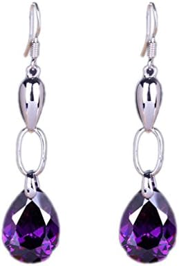 Aokeshen 2pcs Amethyst Drop Charms Fashion Women 925 Sterling Silver Dangle Earrings SF237