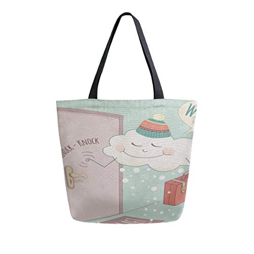 Preisvergleich Produktbild Winter kommt komisch willkommen tragbare große doppelseitige beiläufige leinwand tragetaschen handtasche schulter wiederverwendbare einkaufstaschen duffel geldbörse frauen männer lebensmittelgeschäft