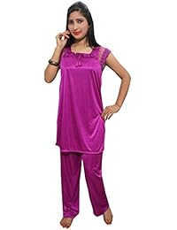 Indiatrendzs Women's Night Suit Satin Solid Nightwear 2 Pc Pajama Set