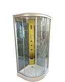 Gracias al display LCD del ordenador interno usted puede ajustar las funciones. ESPECIFICACIONES: Tamaño: 90 x 90 cm h 218 cm plato de ducha incluido Ducha de hidromasaje con asiento Mezcladora incluida Stereo Ventilación Los chorros de agua de doble función Chorros de hidromasaje Luz grande interior Ducha de centro grande Poleas correderas de cristal Vidrio guante Panel con display COMO DA FOTOS 1OO%