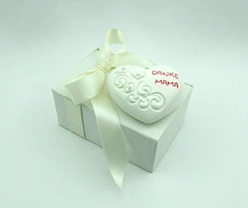Wunderschönes Deko Herz, DANKE MAMA, MADE WITH SWAROVSKI® ELEMENTS, Deutsche Handarbeit, Weihnachtsgeschenk (weiß glanz rosa) - 3