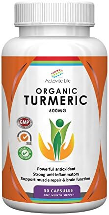 Organic Turmeric 600mg by Actovite Life - Natures best Anti Inflammatory - Powerful Joint Supplement - Advanced Pain Relief – Helps Arthritis - Supports Muscle Repair - Boosts Brain Fucntion - Anti Aging - Promotes Cardiovascular Health – Quick Absorption – Natural Anti Depressant - Highest Quality Ingredients - Best Results – High Performance – High strength – One month supply 30 Capsules - Made in the UK