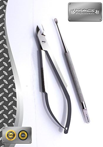 CUTICLE NIPPER &amp; PUSHER SET-With Auto Spring Action -Half Jaw Professional Stainless Steel With BONUS Of Cuticle Pusher By Macs-4037