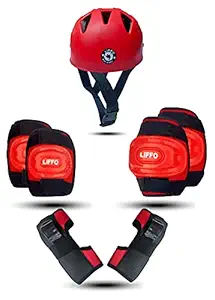 Liffo Skating Guard, Protective Skating Guard Kit Skate, Cycling Protection Set Multi Sport Gear for Children Age 6-16 Years, Helmet Elbow Guards Knee Caps & Hand Gloves (HSG-Red)