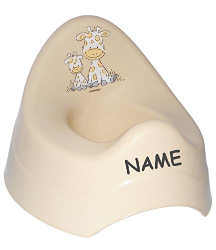 Preisvergleich Produktbild Töpfchen / Nachttopf - groß - mit großer Lehne + Spritzschutz - " Giraffe - creme " - incl. Name - Babytöpfchen / Kindertopf / Lerntöpfchen - Toilettentrainer Klositz WC Sitz Toilettensitz Babytopf Rückenlehne - für Kinder Mädchen Jungen