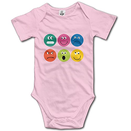Baby Infant Boy Girl Emoji Faces Picture One-Piece Short Sleeve Romper / Bodysuit / Onesie Pink 24 Months
