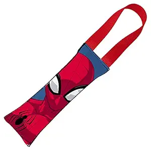 Buckle-Down Dog Tug Toy Spider Man Pose Round Spider Icon Close Up Blue Red