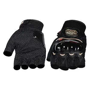 AdroitZ Half Cut Bike Gloves/Half Finger Motorcycle Riding Gloves (Black, XL)