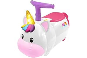 KIDDIELAND Unicorn Zoom Zoom Ride On Toys - Interactive Lights & Sounds Unicorn Car for Kids with Built-in Storage, Push Along For Balance & Coordination - Ride-On Toys for 1 Year Old, Boys, Girls