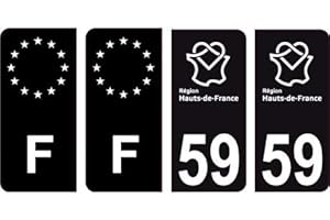 59 Nord logo noir autocollant plaque immatriculation auto ville sticker Lot de 4 Stickers - Angles : arrondis