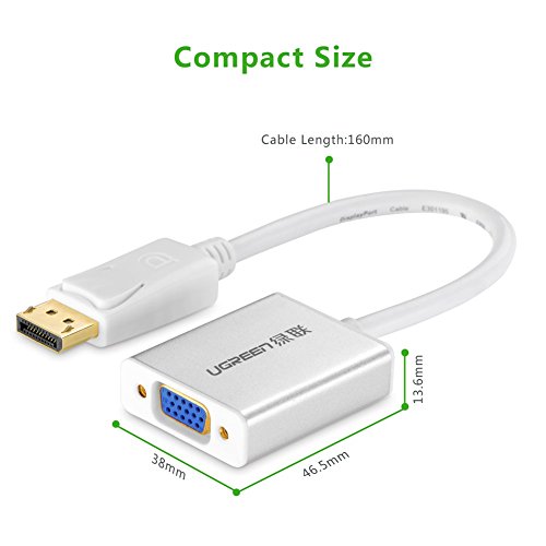 UGREEN DisplayPort auf VGA Adapter Full HD 1080p inkl. Audio DP Stecker zu Vga Buchse mit Hochwertigem Aluminiumgehäuse für Grafikkarten, Monitor, HDTVs, Projektor, Beamer vergoldete Kontakte Silber - 6