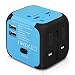 Produktbild Goldfox® Universal Welt Reiseadapter Mit 2 USB Ladegerät Reisestecker Adapter World Travel Adapter für Weltweit 150 Ländern mit EU/UK/US/AU Stecker LED-Betriebsanzeige (Blau)