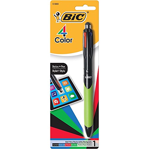 BIC 4-Color Grip Ballpoint Pen with Stylus, Medium Point (1.0mm), Assorted Inks, 1-Count