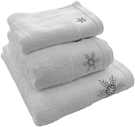Snowflake Christmas Festive Embroidered 100% Cotton Supersoft Towel White Silver Grey (Hand Towel)