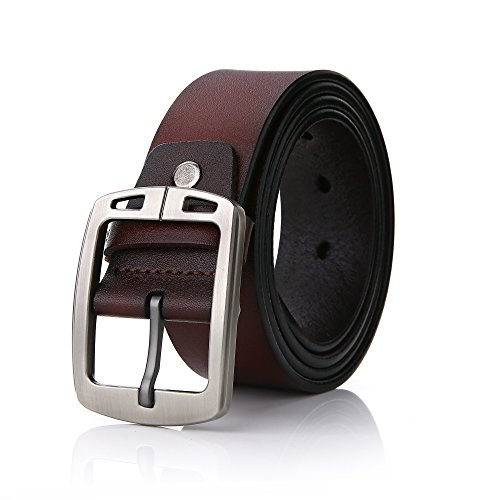 Men Jeans Brown Belts FYDRISE Genuine Leather Pin Buckle Casual Belts for Trousers