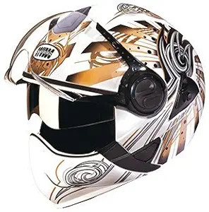 Studds DOWNTOWN D1 Flip Off Full Face Helmet (White and Golden, L)