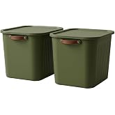 2 Adet Modern Kapaklı B&uuml;y&uuml;k Boy Saklama Kutu Seti -20 Litre &ndash; Yeşil- Taşınabilir Kulplu, Dolap İ&ccedil;i D&uuml;zenleyici, &Ccedil;ok Ama&ccedil;lı Or