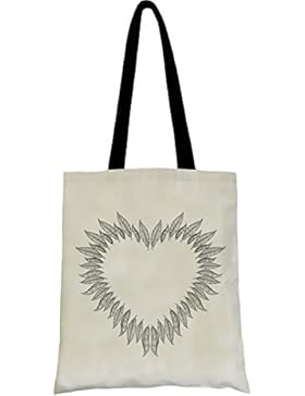 PREMYO Jutebeutel Natur mit Druck und schönem Motiv. Stoffbeutel mit Aufdruck Herz aus Federn. Baumwolltasche...