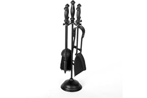 Unibos | 5PC Companion Set Traditional Fireplace Wood Burner Coal Stove Accessories Set - Wrought Iron Fireplace Tool Set Cast Iron Brush Chimney | Black - 17"(43cm)
