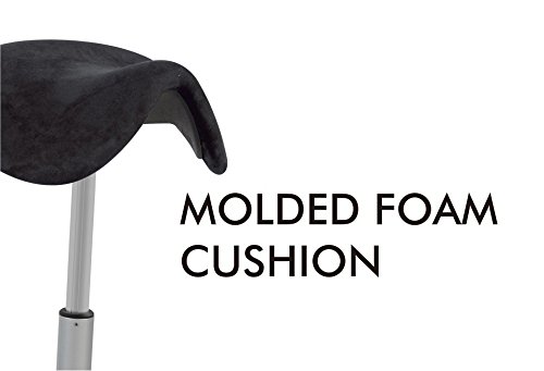 Euroseats Lugo Ergonomic Saddle Stool for Active Standing/Sitting, Tilting and Auto Return, Suede, Black/Chrome, 34 x 41.5 x 88 cm