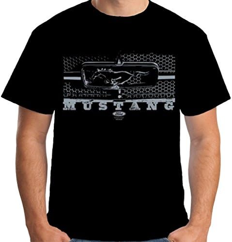 Velocitee Speed Shop Premium Mens T-Shirt Genuine Licensed Ford Mustang Pony Car Grill A11398 XXL Black