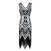 Produktbild Amphia Damen Kleider Vintage Cocktail Party Kleid 1920er Gatsby Stil Perlen und Pailletten Besetztes Kleines Schwarzes (Schwarz, L)