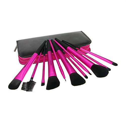 BXT Luxury 11 PCS Professional Makeup Brush Tools Sets / Kits Natural Cosmetic Animal Hair Brushes With Carry Pouch - Red