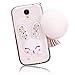 Produktbild Sunroyal Lovely Ultra Thin Faltbare Cartoon Funny Smile Bunny Glitzer Bling Diamant Rabbit Ear Schutzhülle Transparent Bumper Zurück Zubehör Set Silikon Gel Hülle Rückseite für Samsung Galaxy S4 i9500 i9505 / S IV GT-i9500 mit Standfunktion Schale Handy Tasche Case , Weiß Muster Design Hülle Handy Cover Etui