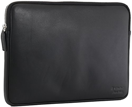 StilGut Sleeve Bellevue MacBook Sleeve aus echtem Nappa-Leder mit Innenfächern und Reißverschluss für Notebooks bis 12" z.B. MacBook 12", Schwarz