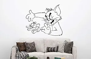 VVWV Cat and Mouse Cartoon Wall Stickers for Home Living Kids Bed Room Hall Kitchen Wall Decor Stickers PVC Vinyl Decals L X H 55 X 55 CMS