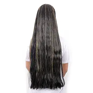 Shivarth Hair Extension with Hair Band Long Shiny Synthetic Hair Straight Hair Black Colour with Golden Highlights Hair Wig for Women & Girls ( 30 inch )