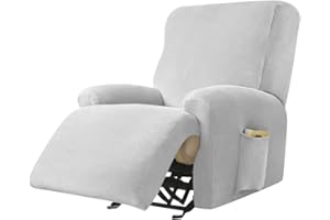 Highdi Housse de Fauteuil Relax Doux Velours Extensible, 4 Pièce Housse de Canapé Antidérapante avec Poche Latérale, Protege de Meubles Lavable pour 1 Places Fauteuil Inclinable (Gris Clair)
