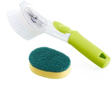 Hamhsin Long Handled Kitchen Scrubbing Brush - Dishmatic Washing Up Brushes with Heavy Duty Sponge - Twist and Turn with 4 Multi Purpose Dishwashing Brushes.