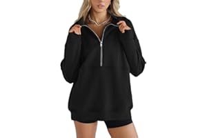Imily Bela Felpa da donna oversize, mezza zip, a maniche lunghe, con scollo a V, calda, casual, con tasche