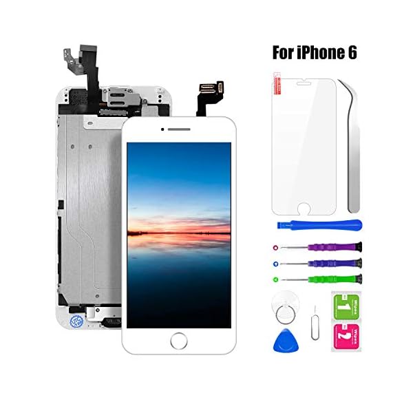 BuTure Ersatz Für LCD Touchscreen mit Home Button, Hörmuschel, Frontkamera, Ersatz Bildschirm Glas und Komplettes Kostenlose Werkzeug