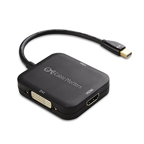 Cable Matters Mini DisplayPort to HDMI/DVI/VGA (Mini DP to HDMI/DVI/VGA Male to Female 3-in-1 Adapter in Black-Thunderbolt/Thunderbolt 2 Port Compatible - Supporting 4K Resolution via HDMI
