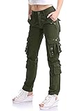 OCHENTA Femme Pantalon De Travail Combat Cargo Plusieurs Poches Vert Armé W29