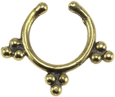 Brass Indian Beads Design Fake Septum Ring - 7mm (0.3") Inner Hoop with Adjustable Opening - Street Habit Jewelry