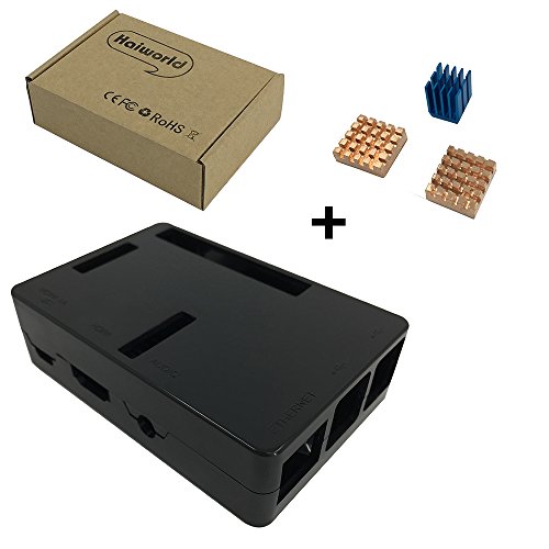 Haiworld Raspberry Pi Box ABS Fall + 3 PC HeatSink Entwurf für HimbeerePi 3 2 u. Himbeere Pi Modell b Plus (Schwarzes)