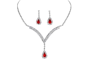 CCAIPU Rhinestone Necklace Bracelet Earrings Jewellery Set for Women, Adjustable Rhinestone Necklace Tennis Bracelet Dangle Earrings Bridal Wedding Sets Gifts for Ladies Girls