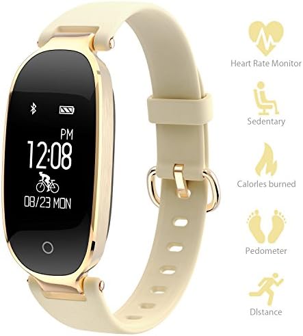 Udenx Wireless S3 Fitness Tracker Heart Rate Monitor Women Activity Sleep Monitor Waterproof IP67 Notification Alerts Wristband Smart Bracelet for Android IOS Phones (Gold)