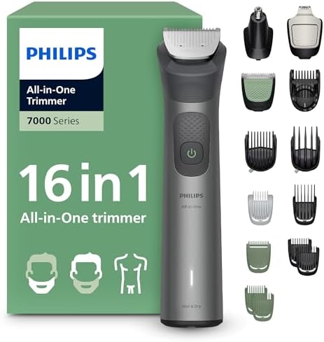 Philips Rifinitore All-in-one Multigroom Serie 7000 16 in 1 - Rifinitore per barba, capelli e corpo, lame autoaffilanti interamente in metallo, 21 impostazioni di lunghezza (0,5-16 mm), MG7931/15