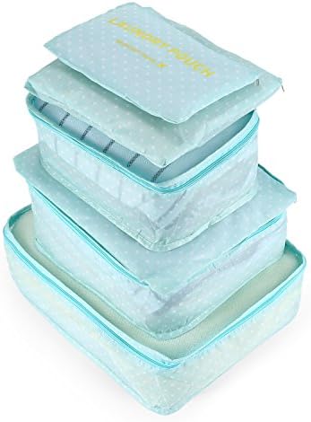 6 Pieces Packing Cubes, AIZBO Waterproof Travel Storage Bag Organizer Luggage Suitcase Packing Compression Pouches Set With Laundry/Shoe Bag