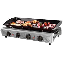 LIVOO DOC194 Fonte Émaillée | 4 Brûleurs INOX 10 KW | Barbecue Gaz, Plancha Extérieure, Grande Surface de Cuisson