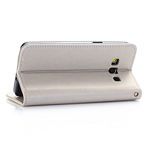 SKYXD Leder Hülle für Samsung Galaxy A5 2015 Rosen Blumen und Schmetterlings Muster,PU Folio Klappbar SchutzHülle [Brieftasche Kartenfach / Magnet / Standfunktion / Trageschlaufe] KlappHülle für mit [Koala Handyanhänger + Eingabestift] 3 in 1 Zubehör Set Handy Tasche Etui for für Samsung Galaxy A5 2015 Bookstyle Flip Case Leather Cover With [Stylus and Dust Plug]- Grau - 6