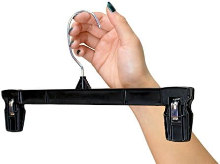 Hanger Central Bottom Skirt and Pants Hangers Recycled Plastic Heavy Duty Non Slip Black Soft Grip Extra Long Pinch Clip Clasp Break Resistant Grip Hangers with Polished Metal Swivel Hooks (50, 12")