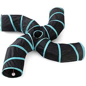 Túnel ligero plegable de 5 vías para gatos, con pompón y campanas, juguete interactivo para gatos, conejos pequeños, cachorros, hurones, cobayas