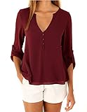 365-Shopping Damen Blusen Sommer V-Ausschnitt Langarm Lose Chiffon Blusen T-Shirt Tops