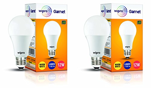 wipro Garnet 12W LED Bulb for Home & Office |Warm White (2700K) | E27 Base|220 Degree Light Coverage |4Kv Surge Protection |400V High Voltage Protection |Energy Efficient | Pack of 2